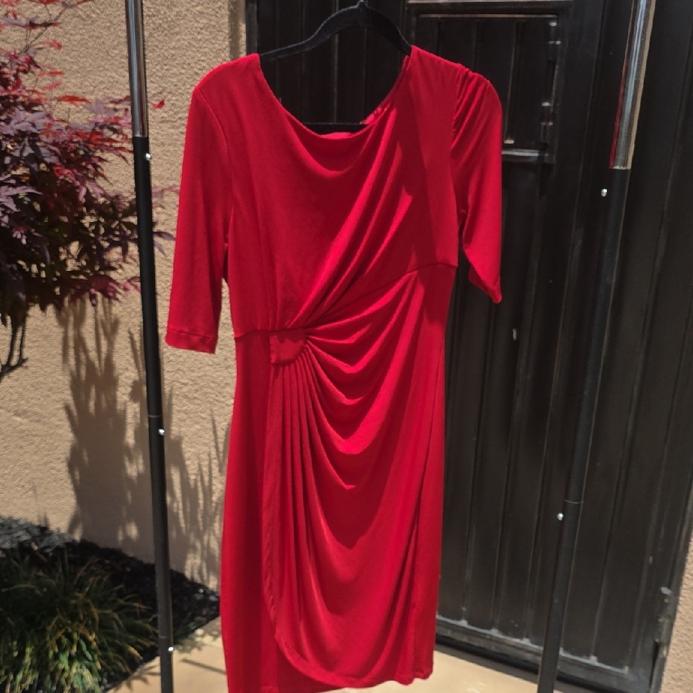 Dressbarn Red Asymmetrical Ruched Sheath Dress